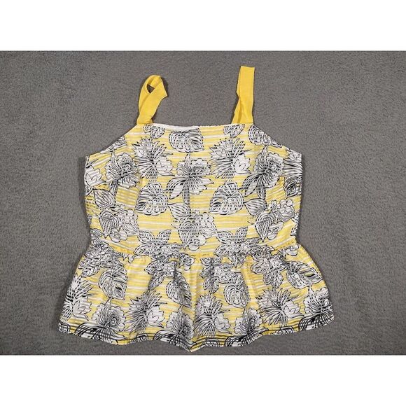 Crown & Ivy Women's Blouse Top Tropical Ribbon Yellow‎ Tiered Lined Summer Large - Picture 1 of 9